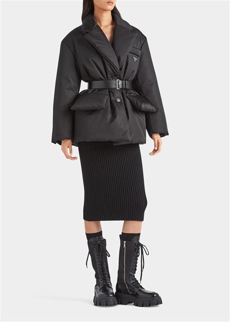 prada nylon belted jacket in black|prada technical jacket.